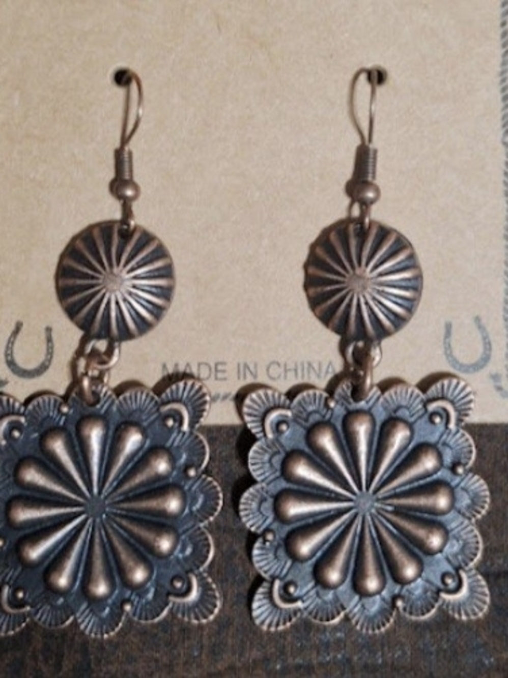 Wrangler Copper-Tone Floral Concho Drop Earrings